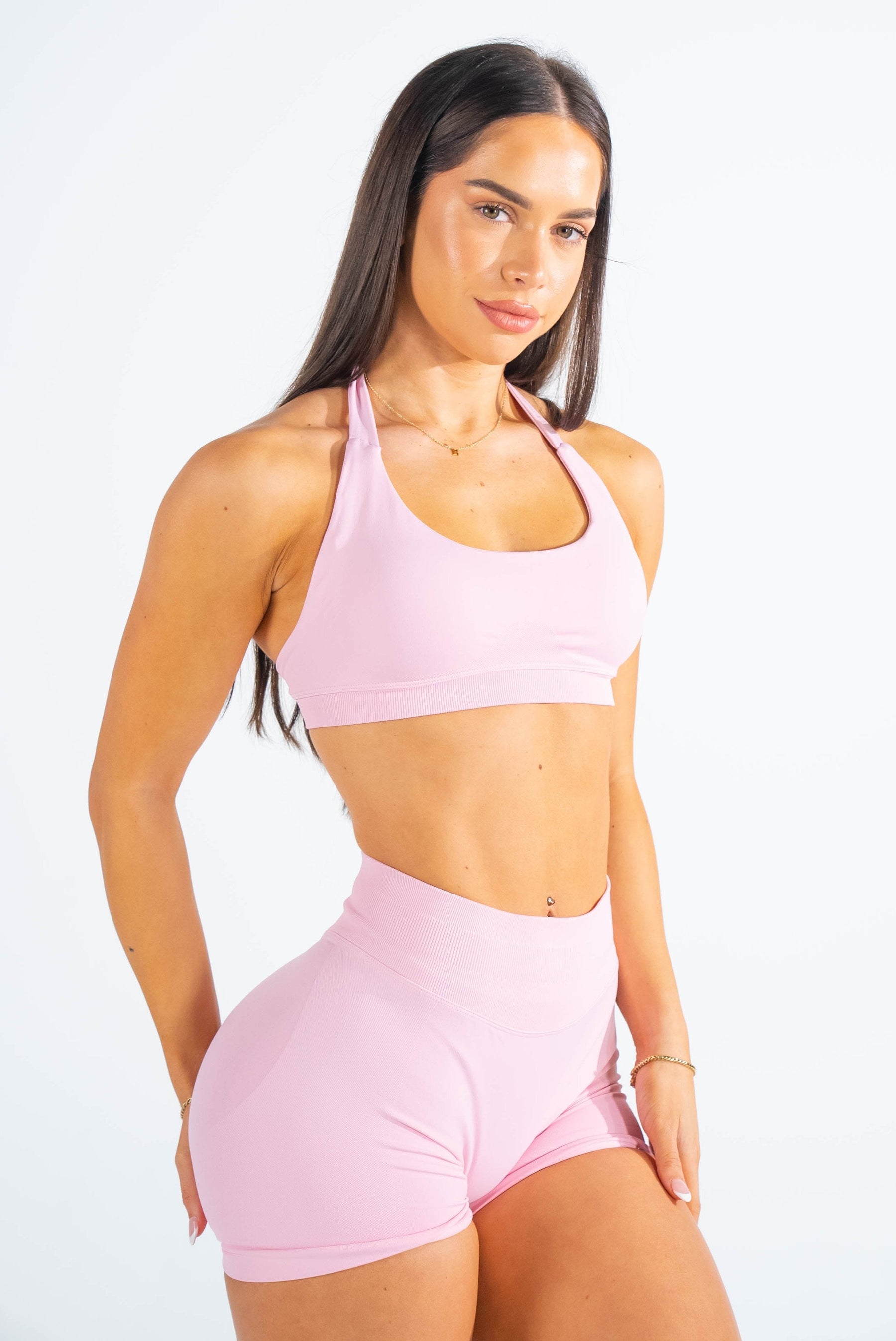 Club Athletica Flex Seamless Halter Sports Bra Light Pink