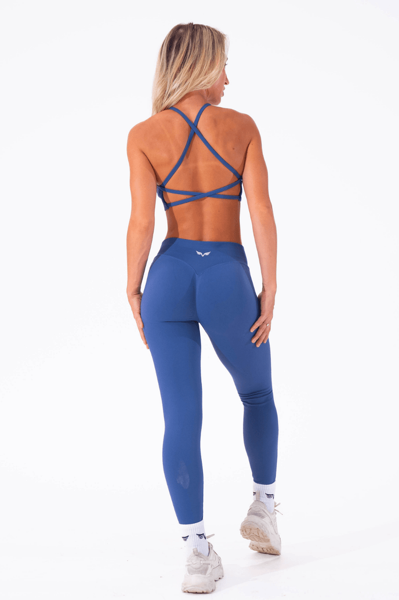 Club Athletica Flex Open Back Strappy Crop Navy Blue