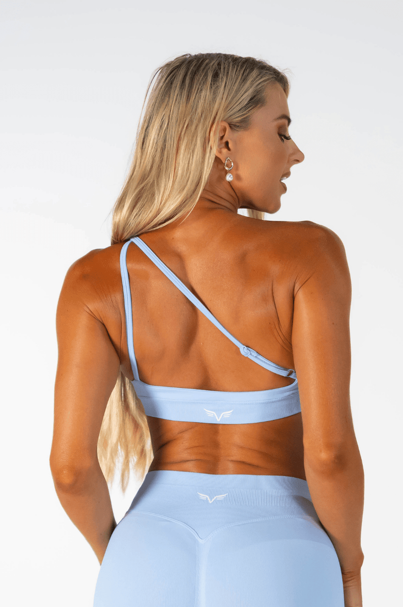 Club Athletica Flex Asymmetric Sports Bra Ice Blue