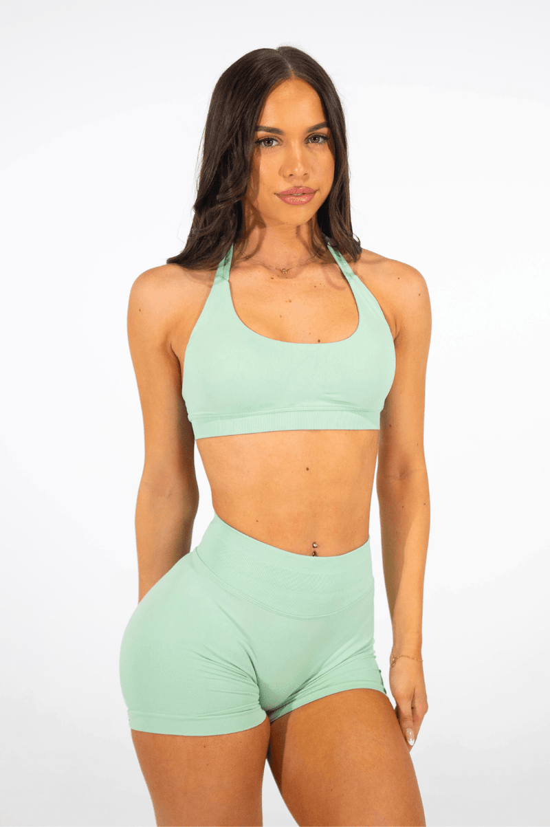 Club Athletica Flex Seamless Halter Sports Bra Light Green
