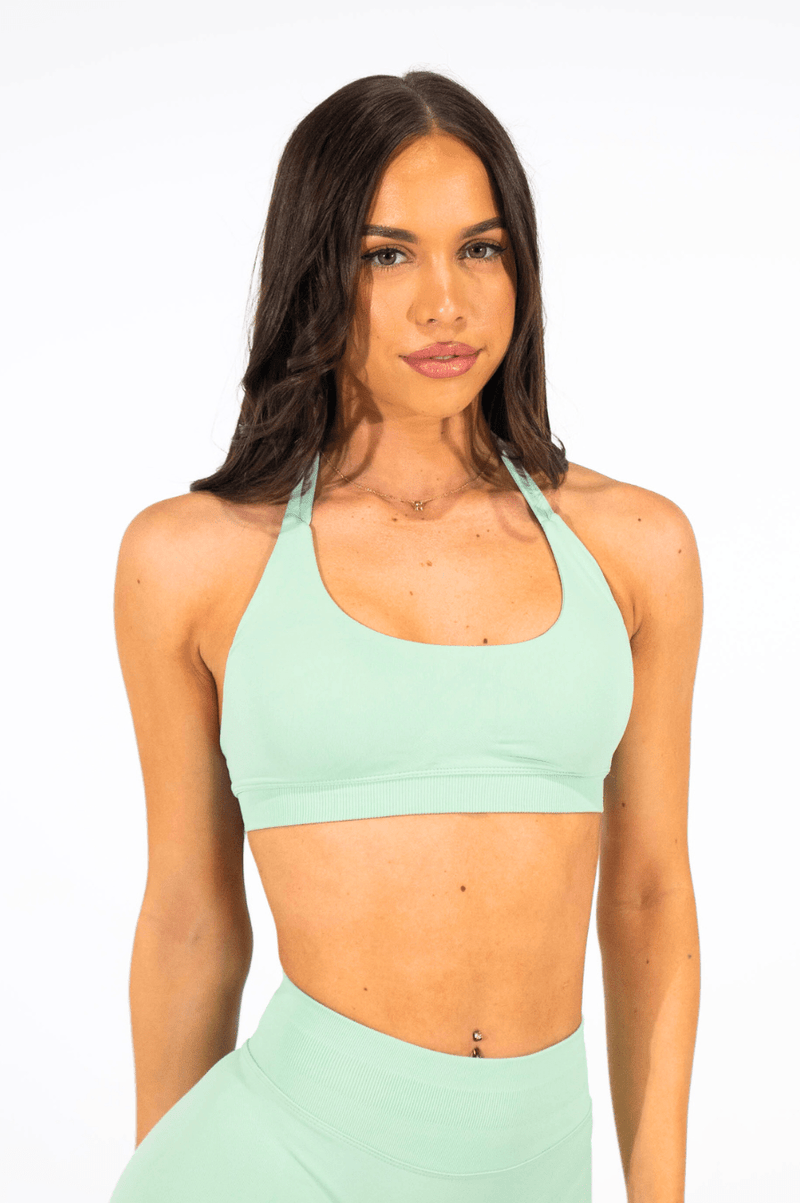 Club Athletica Flex Seamless Halter Sports Bra Light Green