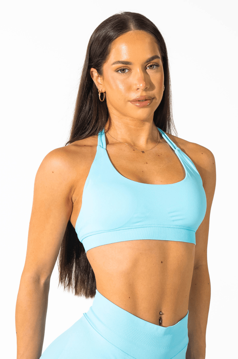 Club Athletica Flex Seamless Halter Sports Bra Light Blue