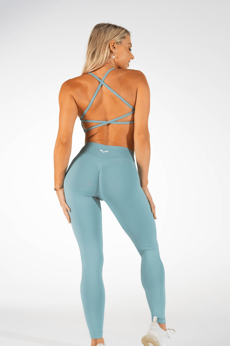 Club Athletica Flex Open Back Strappy Crop Slate Green