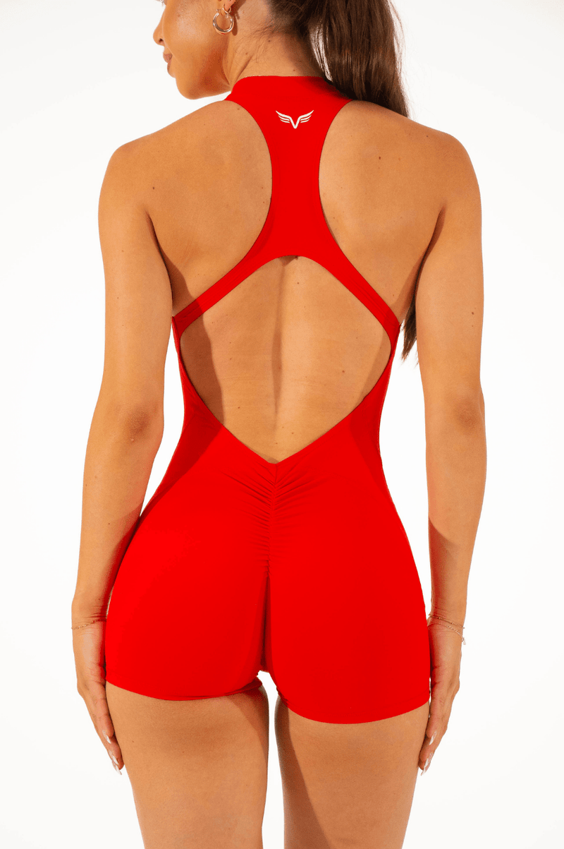 Body com zíper de silhueta esculpida da Club Athletica em vermelho profundo